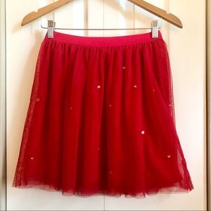 Girls Tulle Skirt - Red with Sparkly Rhinestones